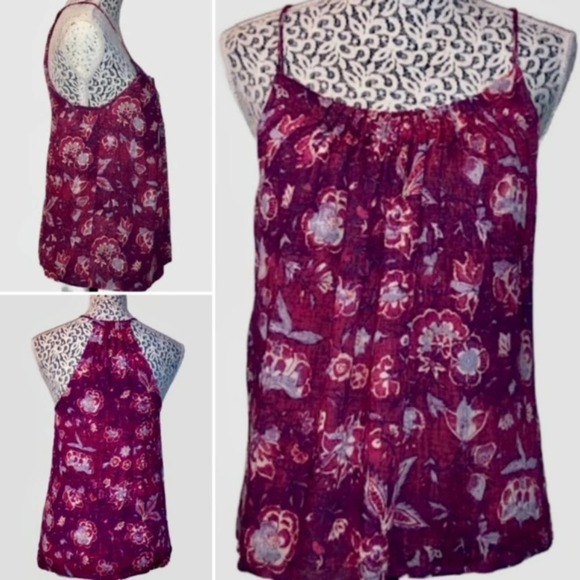 Lucky Brand Floral Print Sleeveless Halter Style Top Deep Fuchsia, NWOT- Size XS - Picture 1 of 6